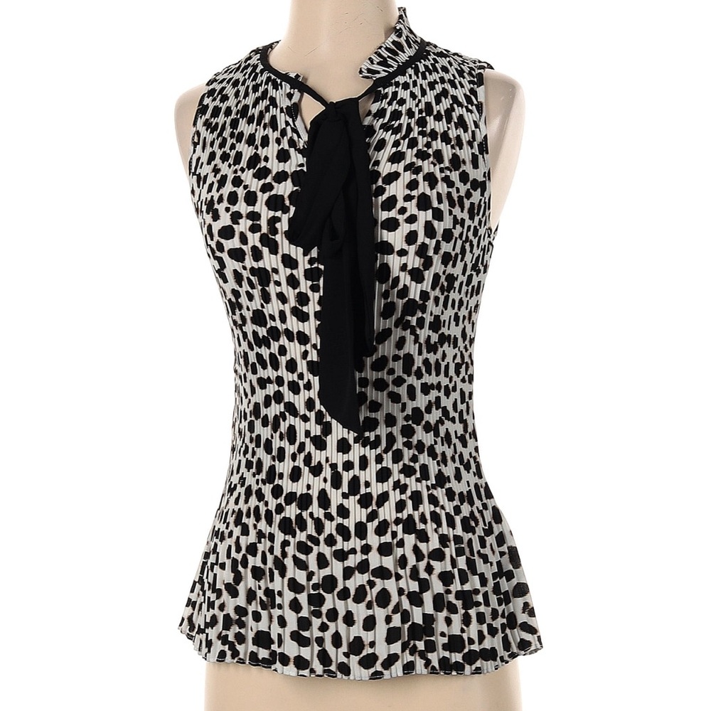 DKNY Black and White Sleeveless Ruffled Peplum Blouse